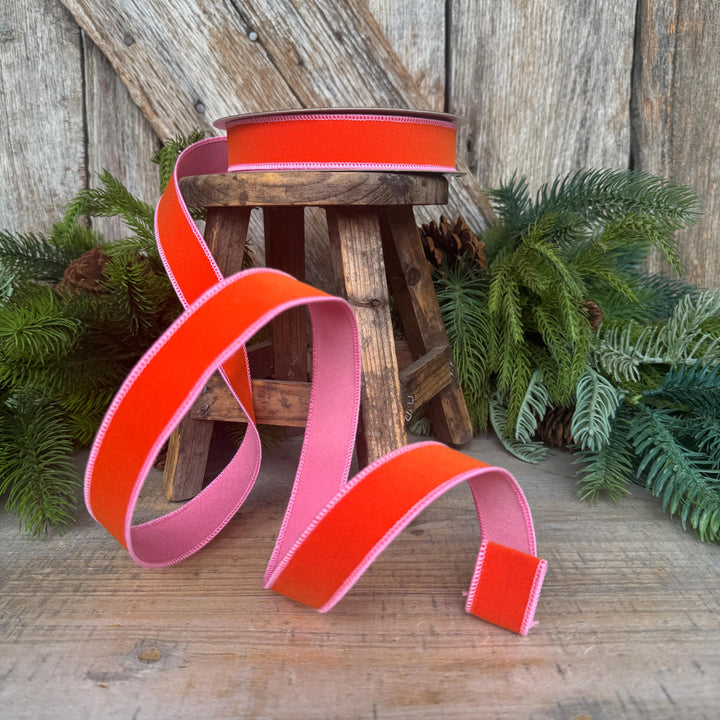 1" Orange and Pink Halloween Ribbon, Farrisilk Ribbon, Chroma Colors, HR012-52