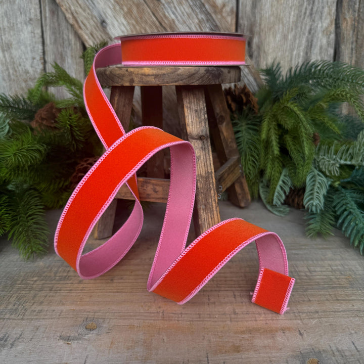 1" Orange and Pink Halloween Ribbon, Farrisilk Ribbon, Chroma Colors