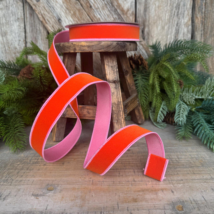 1" Orange and Pink Halloween Ribbon, Farrisilk Ribbon, Chroma Colors, HR012-52