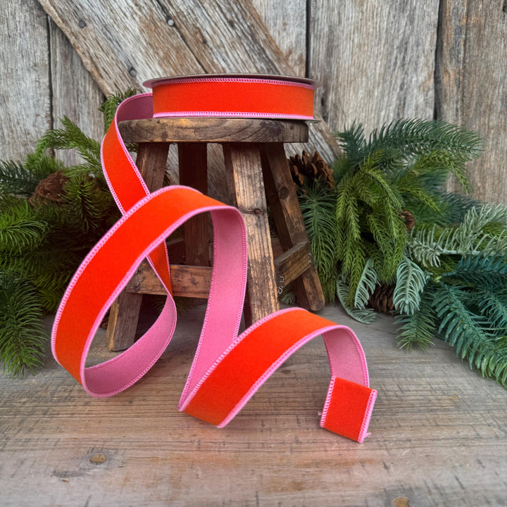 1" Orange and Pink Halloween Ribbon, Farrisilk Ribbon, Chroma Colors