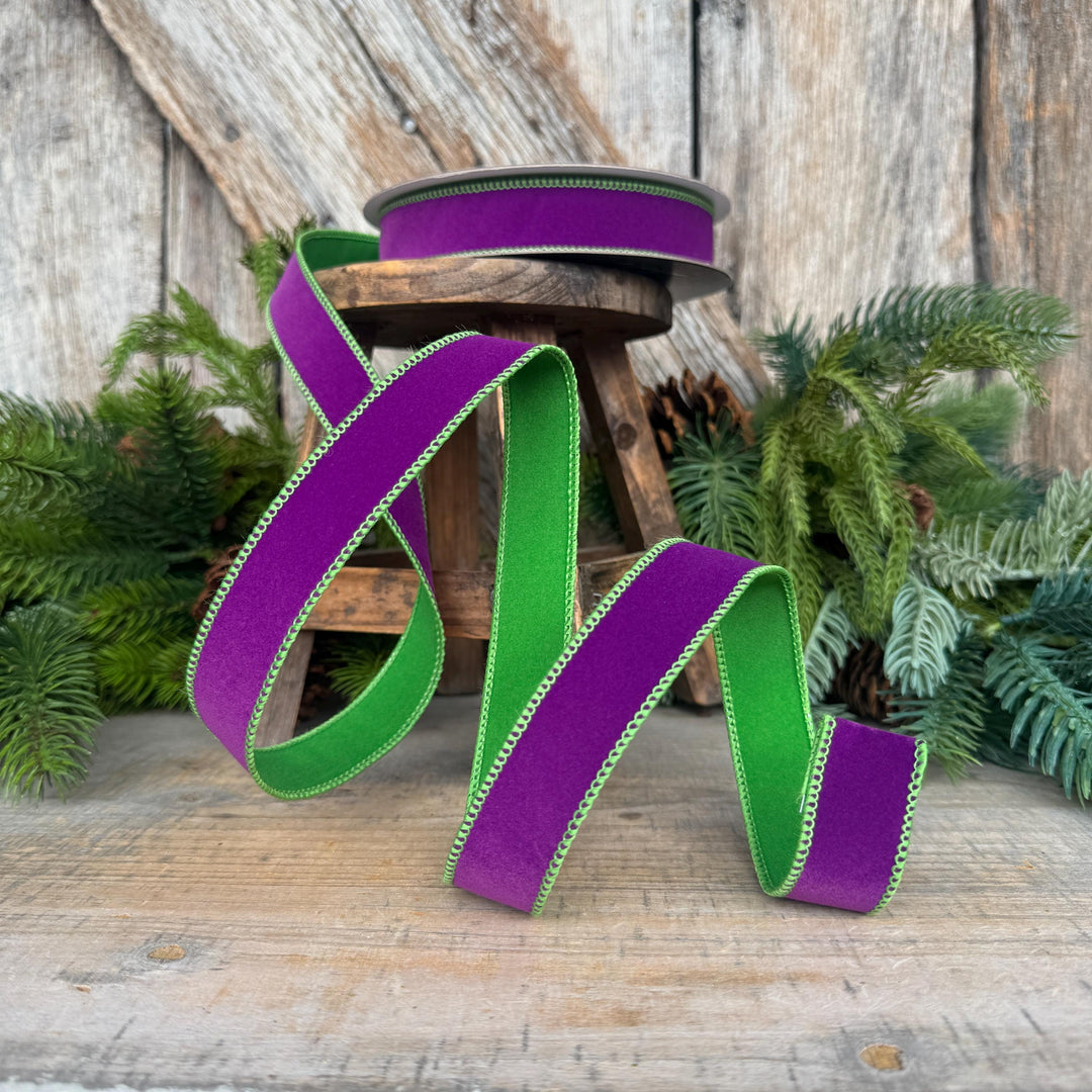 1" Purple Lime Green Halloween Ribbon, Farrisilk Ribbon, Chroma Colors, HR012-61