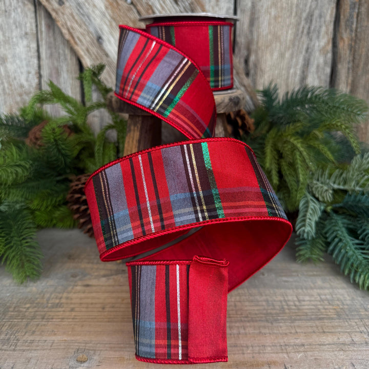 2.5" Traditional Christmas Plaid Ribbon, Wired Ribbon