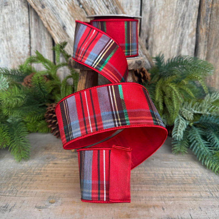 2.5" Traditional Christmas Plaid Ribbon, Wired Ribbon