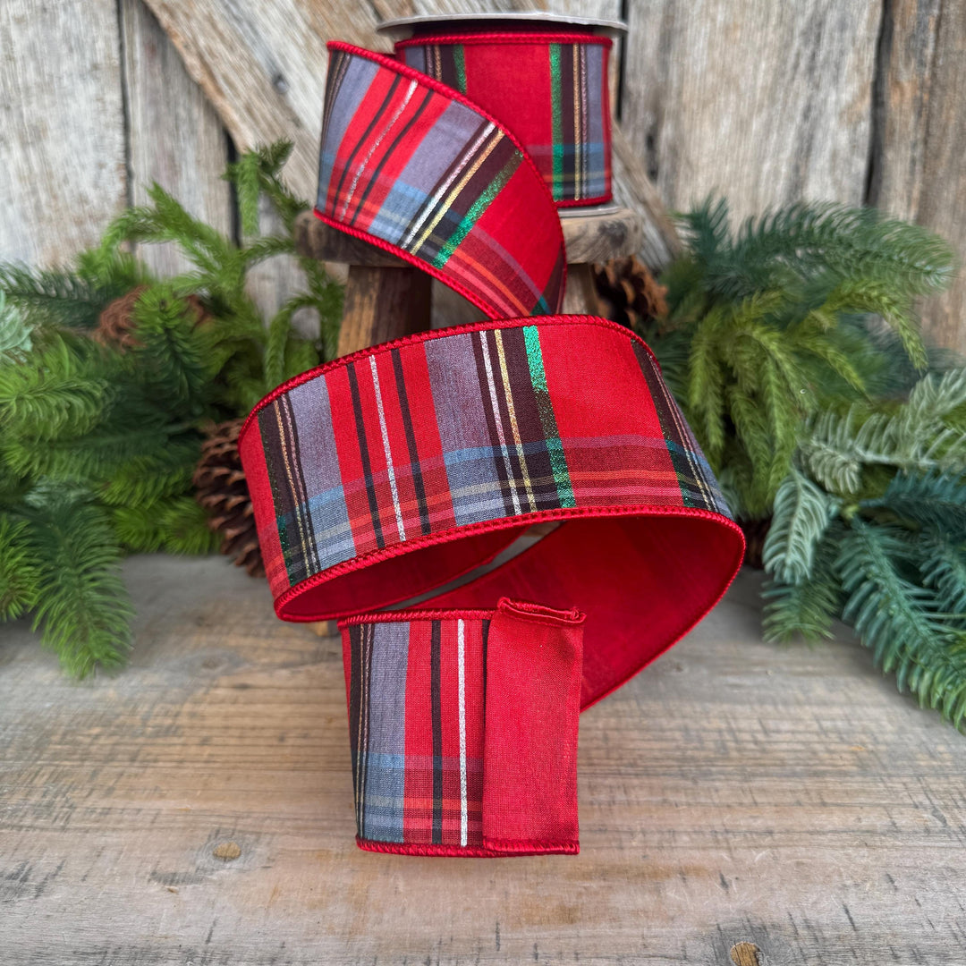 2.5" Traditional Christmas Plaid Ribbon, Wired Ribbon