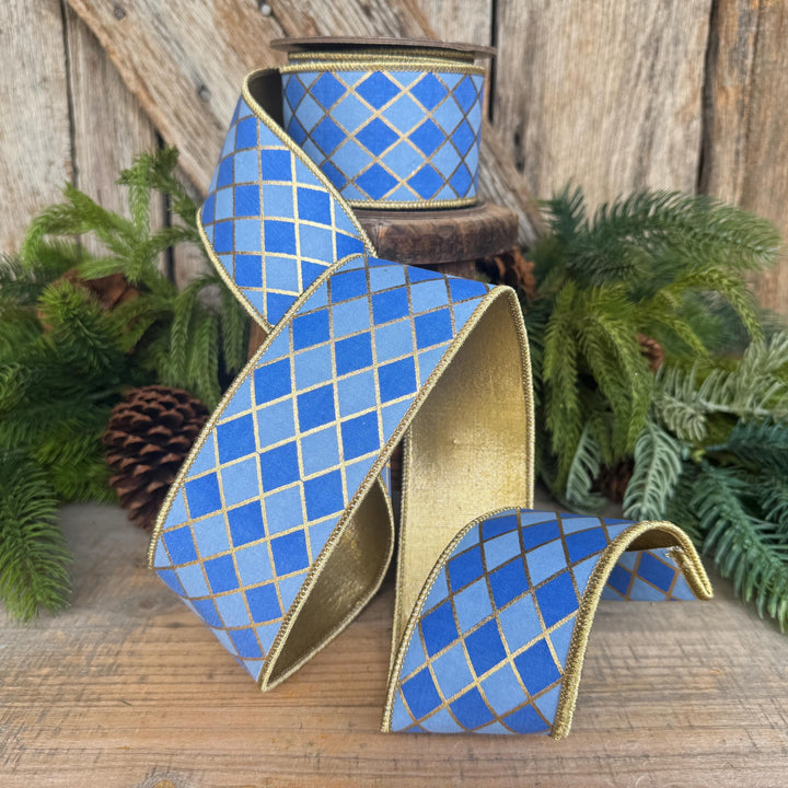 2.5" French Blue Harlequin Ribbon, Wired Ribbon, Designer Ribbon