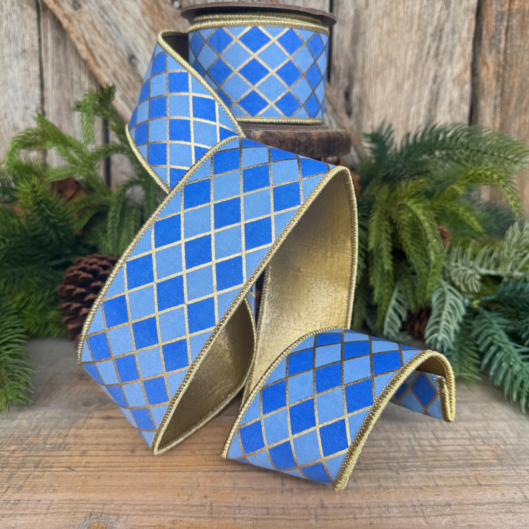 2.5" French Blue Harlequin Ribbon, Wired Ribbon, Designer Ribbon