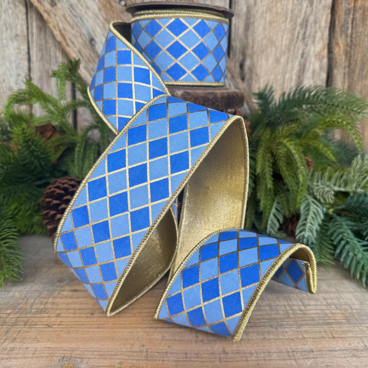 2.5" French Blue Harlequin Ribbon, Wired Ribbon, Designer Ribbon
