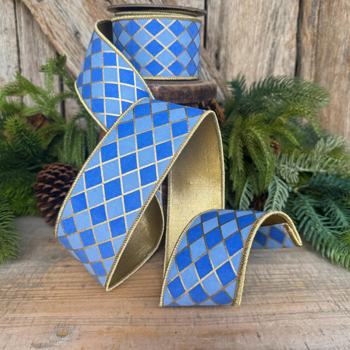 2.5" French Blue Harlequin Ribbon, Wired Ribbon