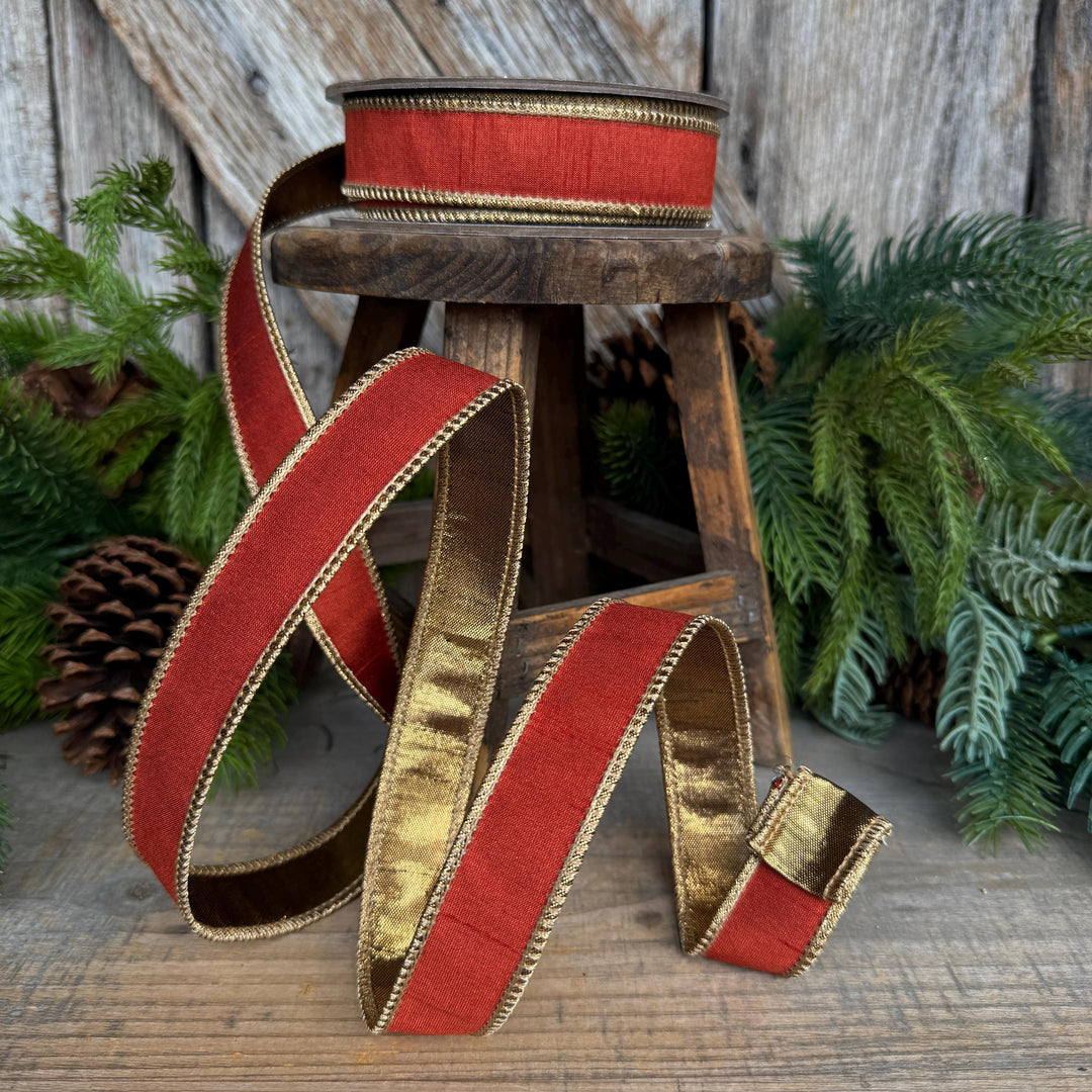 1" Copper Orange Ribbon, Fall Wired Ribbon, Designer Ribbon