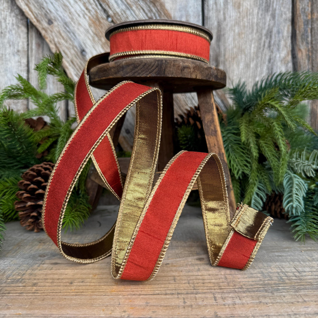 1" Copper Orange Ribbon, Fall Wired Ribbon, Designer Ribbon
