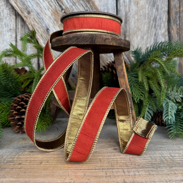 1" Copper Orange Ribbon, Fall Wired Ribbon, Designer Ribbon