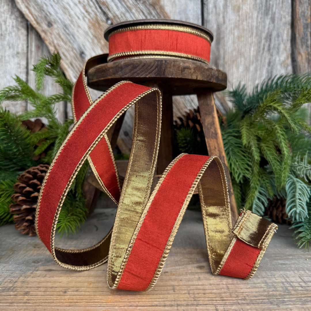1" Copper Orange Ribbon, Fall Wired Ribbon, Designer Ribbon