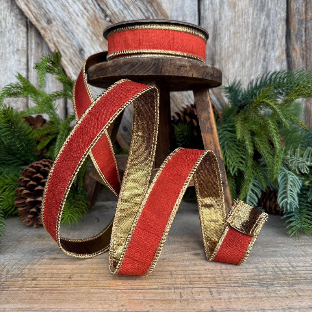 1" Copper Orange Ribbon, Fall Wired Ribbon, Designer Ribbon