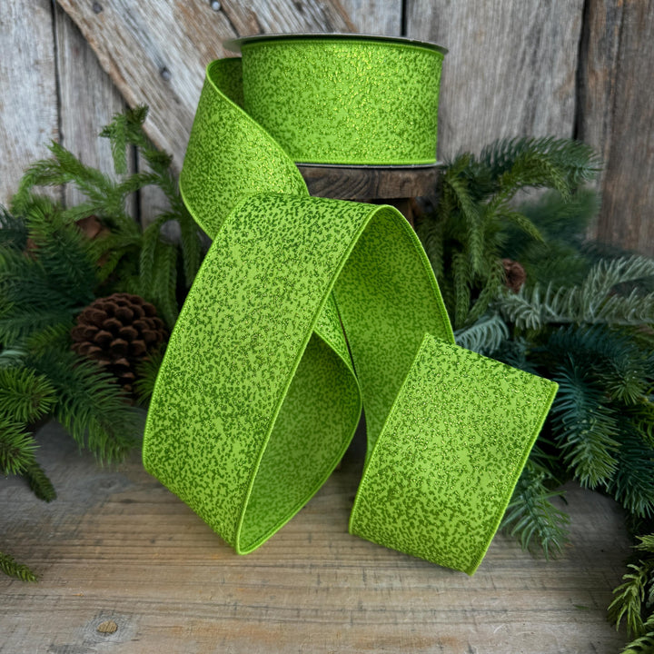2.5" Lime Green Ribbon, Halloween Ribbon, Farrisilk Mystic Glitz Ribbon