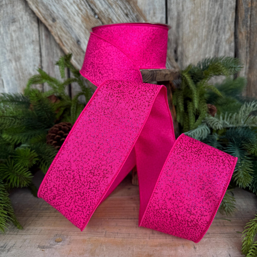 2.5" Hot Pink Ribbon, Halloween Ribbon, Farrisilk Mystic Glitz Ribbon