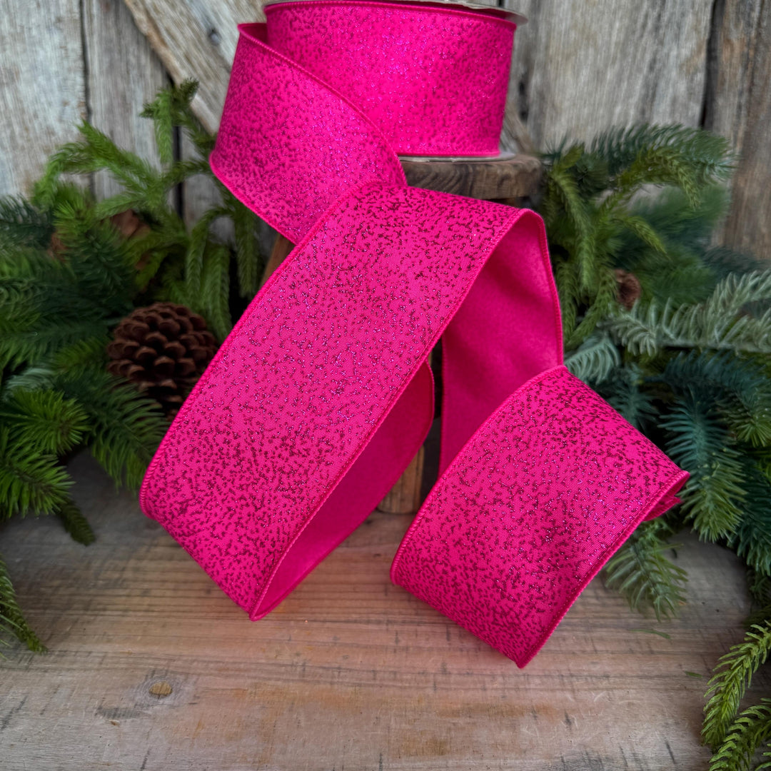 2.5" Hot Pink Ribbon, Halloween Ribbon, Farrisilk Mystic Glitz Ribbon