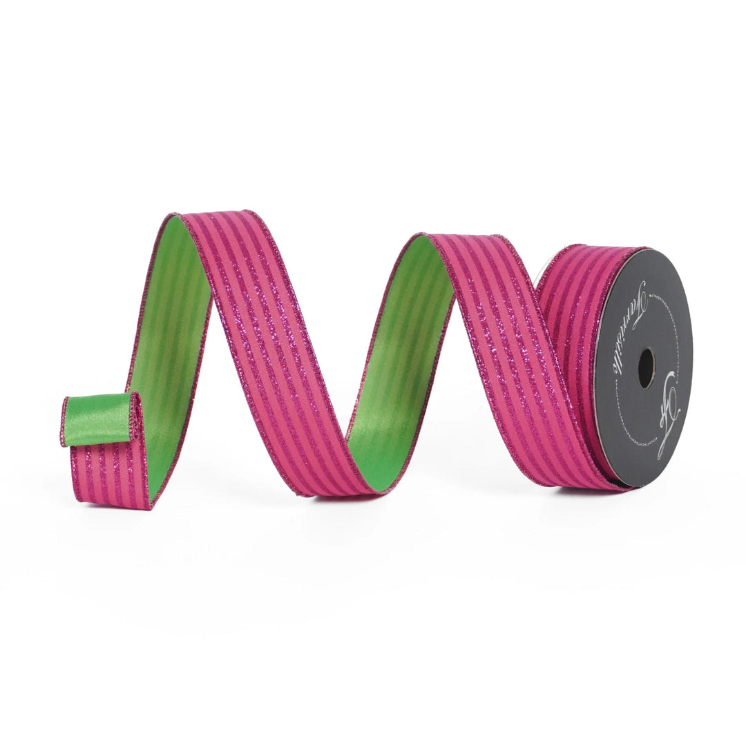 1.5" Pink Lime Green Ribbon, Farrisilk Ribbon, Specter Stripes Ribbon, HR005-15