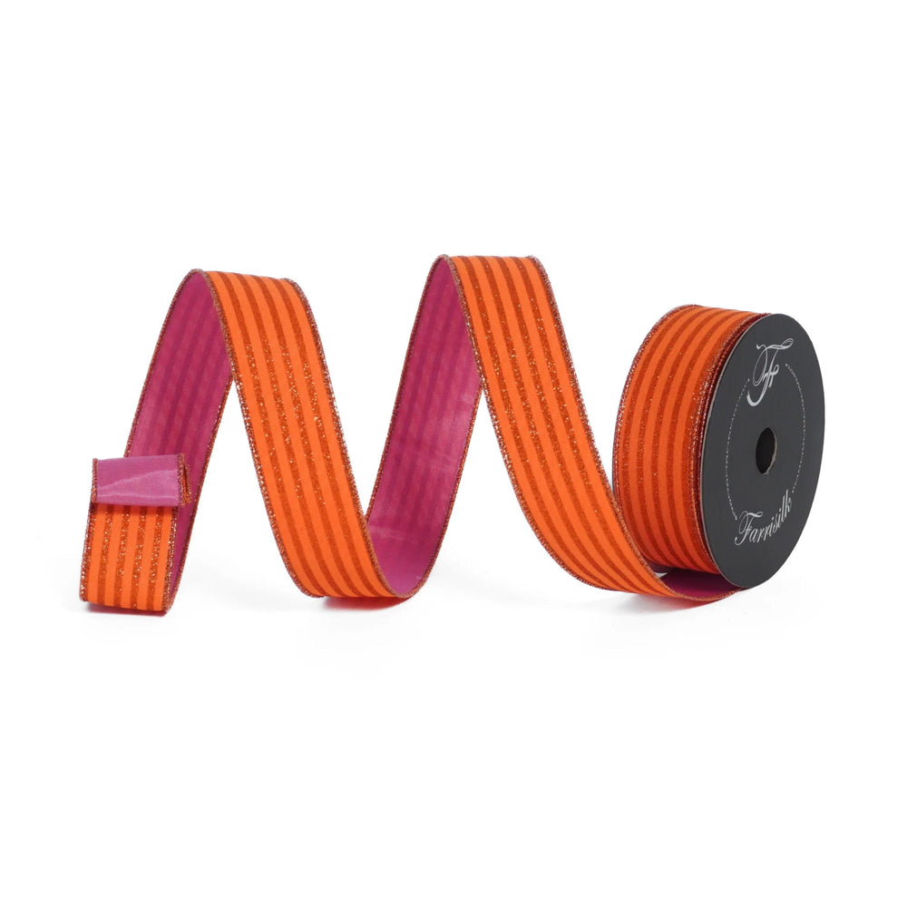 1.5" Orange Pink Ribbon, Farrisilk Ribbon, Specter Stripes Ribbon