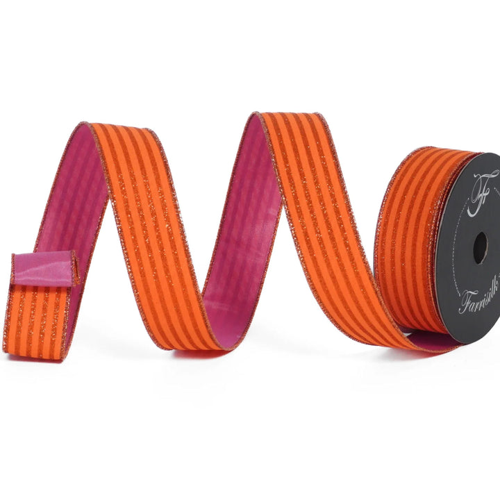 1.5" Orange Pink Ribbon, Farrisilk Ribbon, Specter Stripes Ribbon