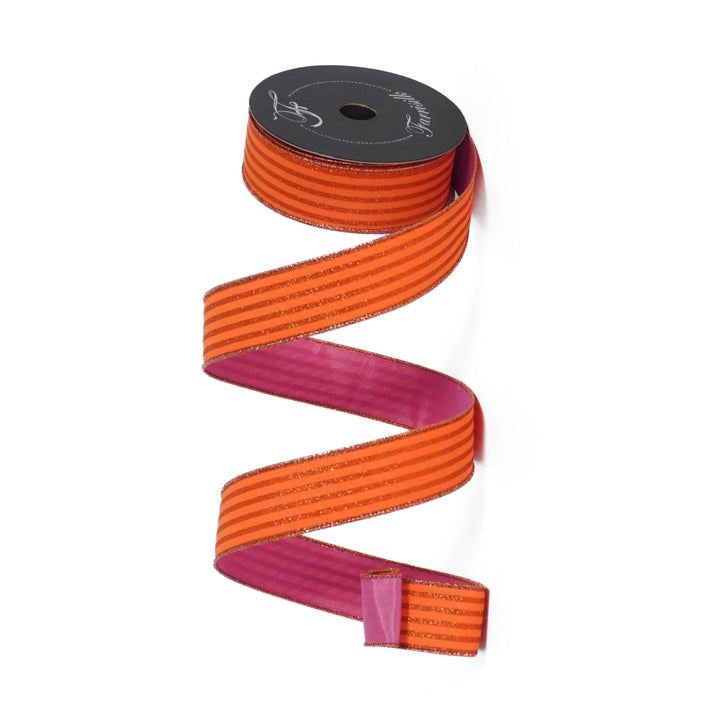 1.5" Orange Pink Ribbon, Farrisilk Ribbon, Specter Stripes Ribbon