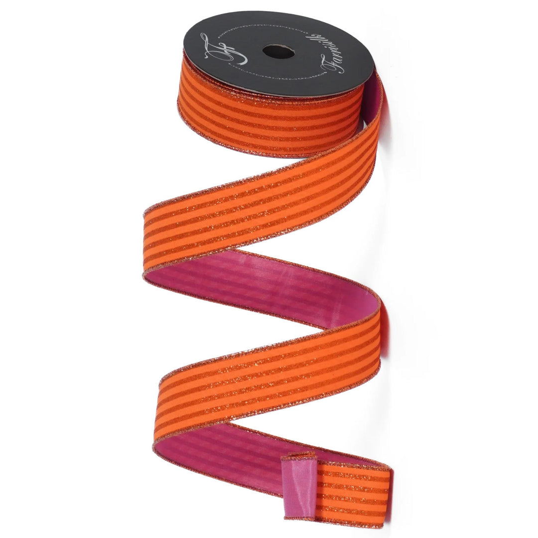 1.5" Orange Pink Ribbon, Farrisilk Ribbon, Specter Stripes Ribbon