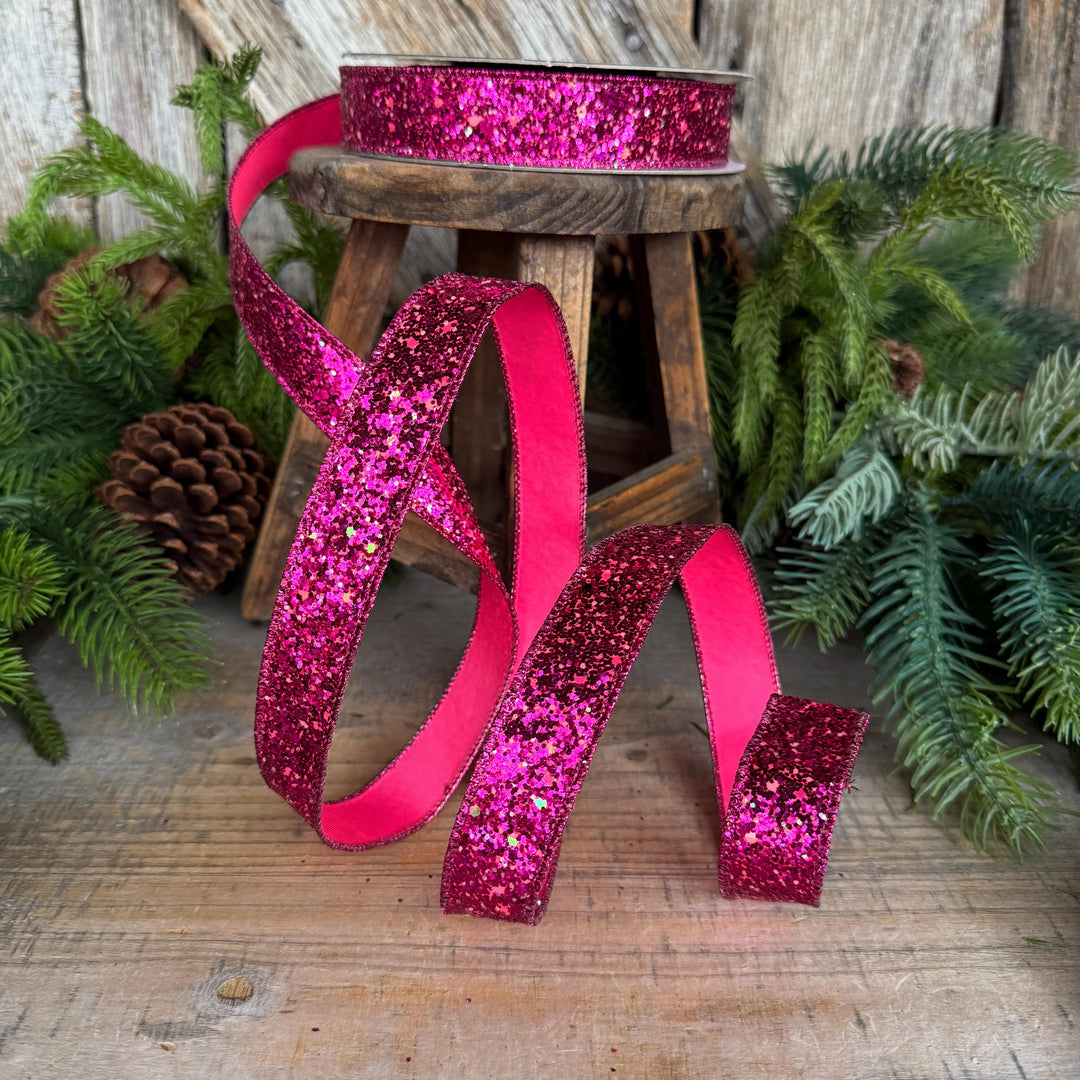 1" Hot Pink Ribbon, Halloween Ribbon, Glitz Ribbon