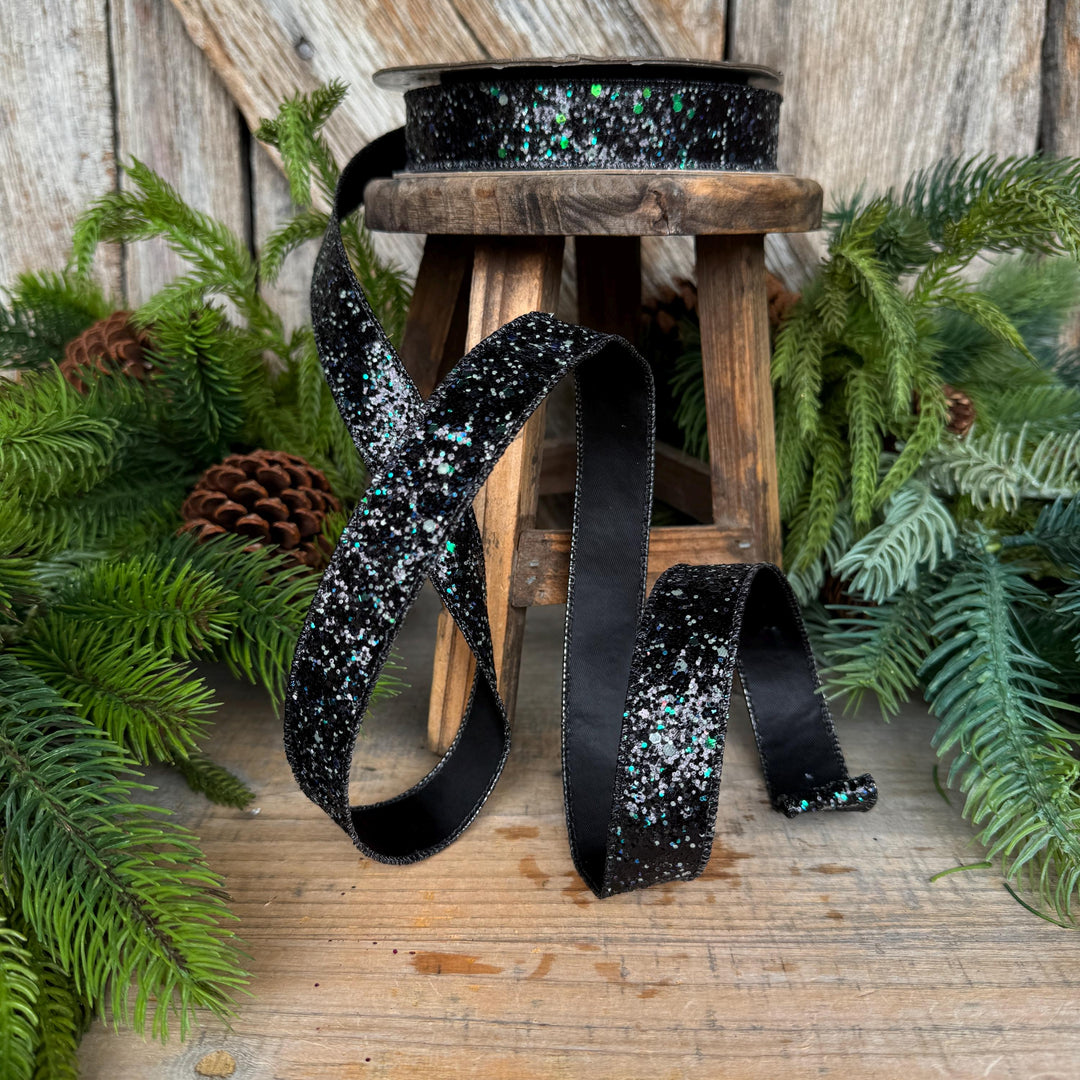 1" Black Ribbon, Halloween Ribbon, Glitz Ribbon, Farrisilk Ribbon