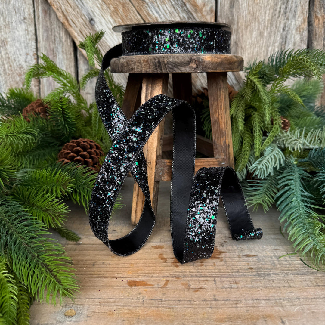 1" Black Ribbon, Halloween Ribbon, Glitz Ribbon, Farrisilk Ribbon