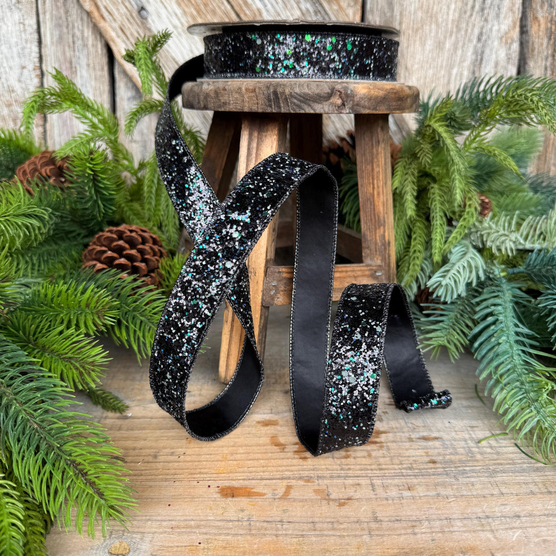 1" Black Ribbon, Halloween Ribbon, Glitz Ribbon, Farrisilk Ribbon