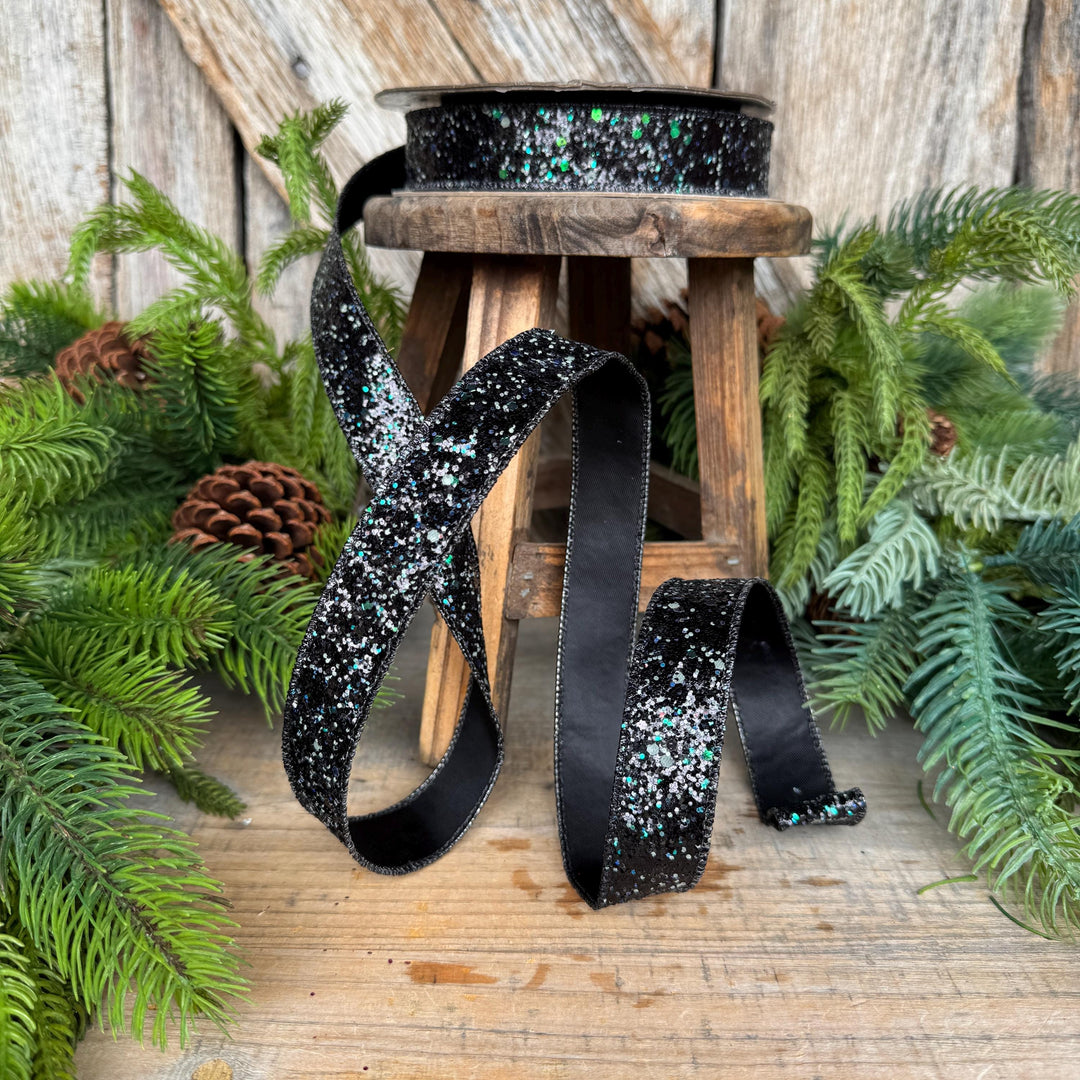 1" Black Ribbon, Halloween Ribbon, Glitz Ribbon, Farrisilk Ribbon