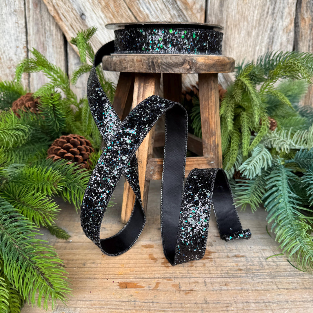 1" Black Ribbon, Halloween Ribbon, Glitz Ribbon, Farrisilk Ribbon