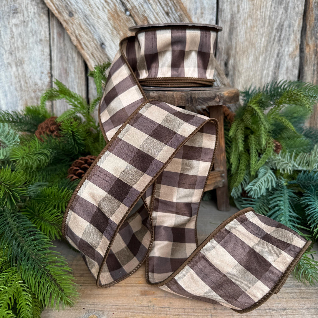 2.5" Brown Check Ribbon, Fall Ribbon