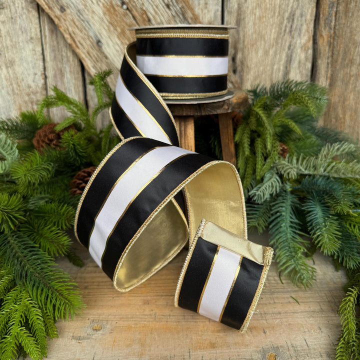 2.5" Black White Gold Stripe RIbbon