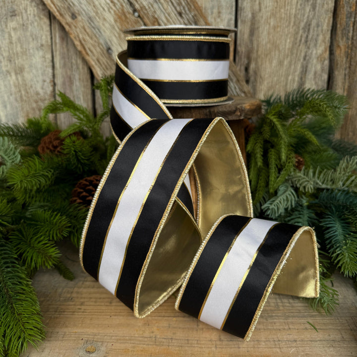 2.5" Black White Gold Stripe RIbbon