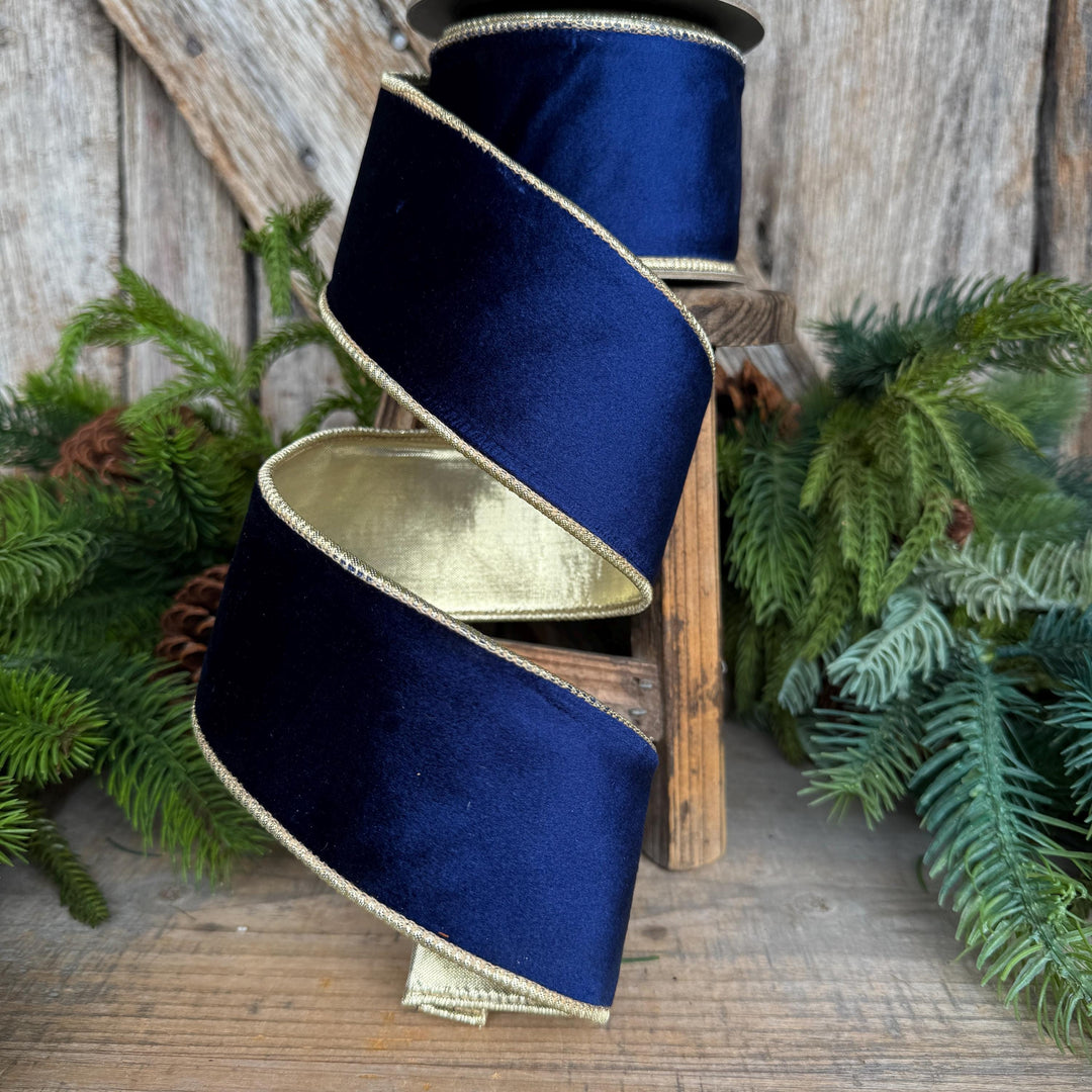 2.5" Navy Blue Velvet Ribbon, Christmas Ribbon