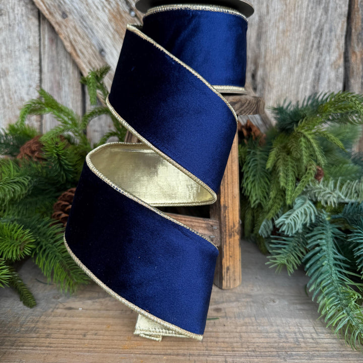 2.5" Navy Blue Velvet Ribbon, Christmas Ribbon