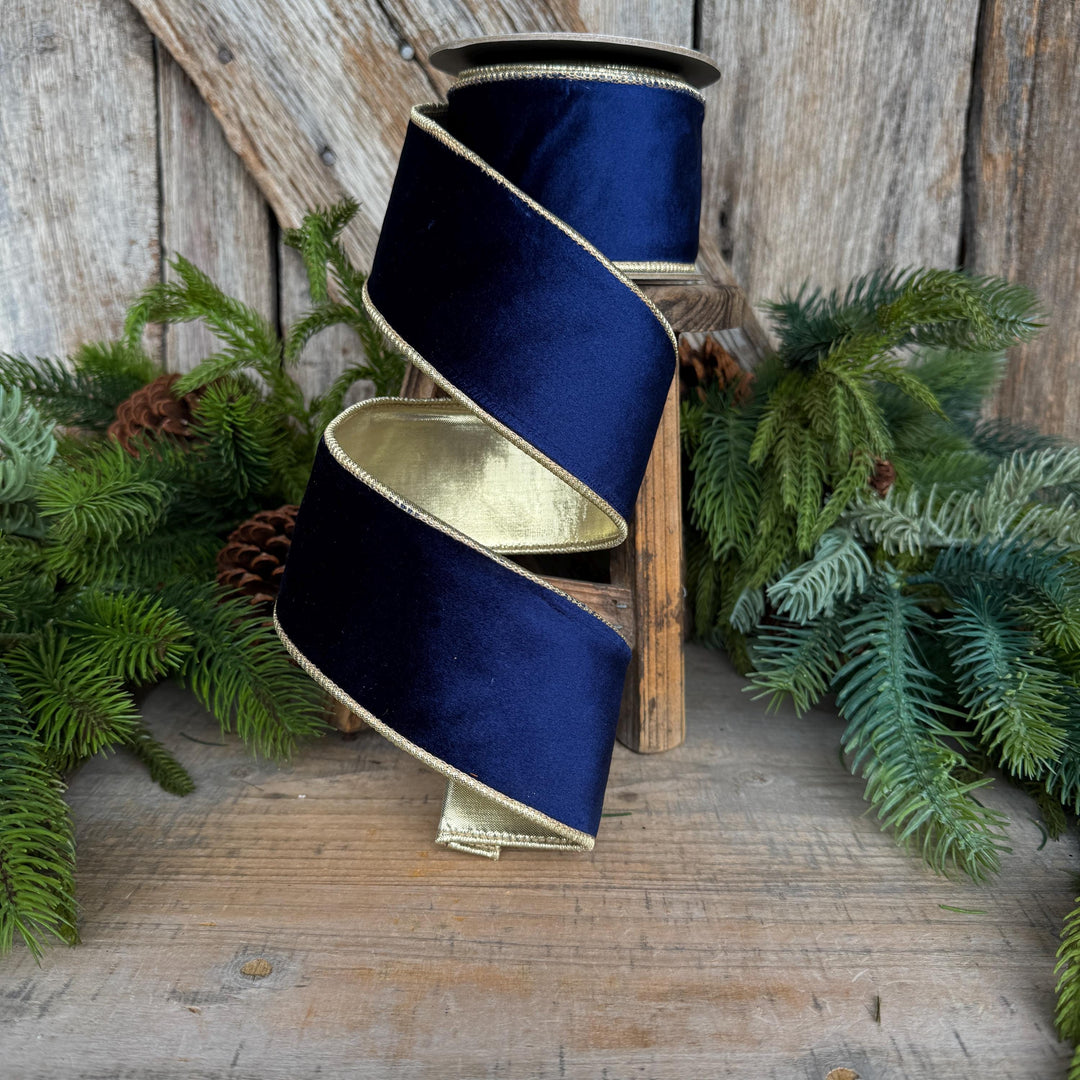 2.5" Navy Blue Velvet Ribbon, Christmas Ribbon