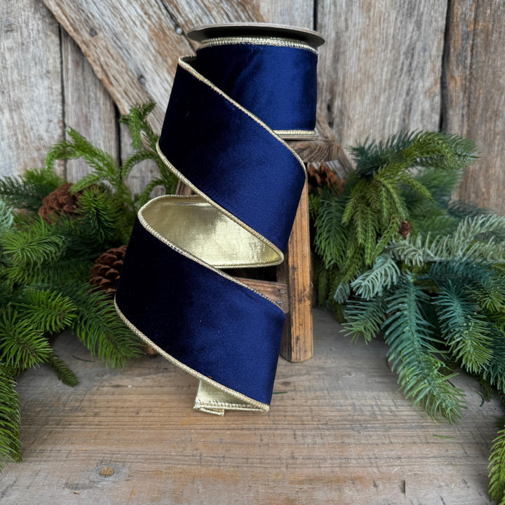 2.5" Navy Blue Velvet Ribbon, Christmas Ribbon