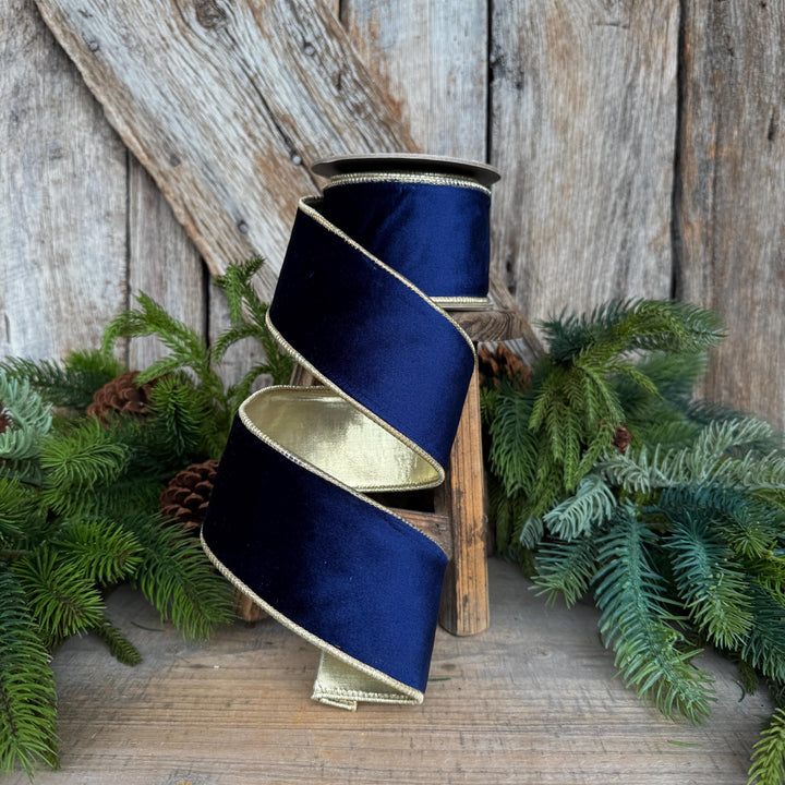 2.5" Navy Blue Velvet Ribbon, Christmas Ribbon