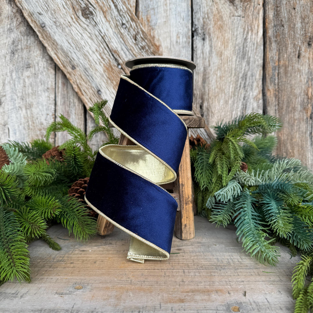 2.5" Navy Blue Velvet Ribbon, Christmas Ribbon