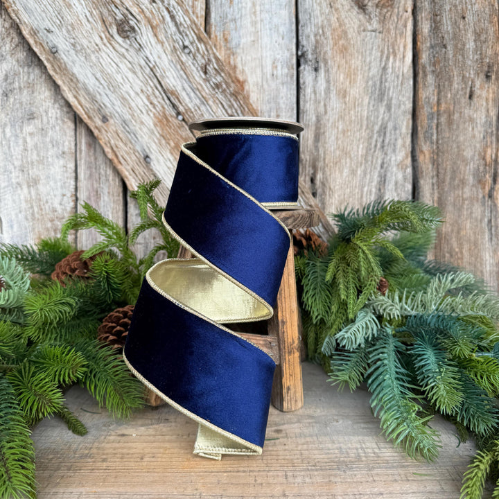 2.5" Navy Blue Velvet Ribbon, Christmas Ribbon