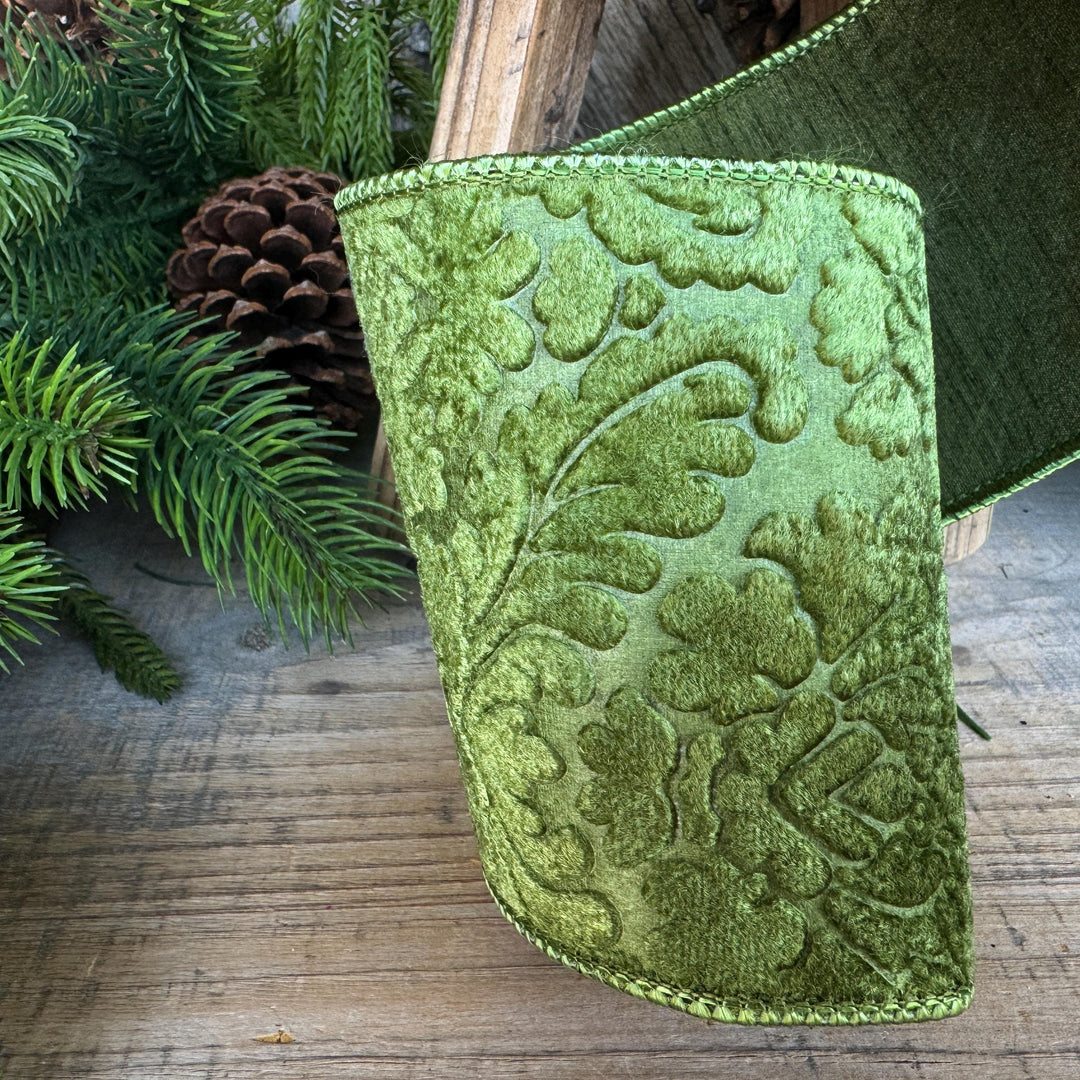 4" Moss Green Velvet Ribbon, Green Velvet Ribbon