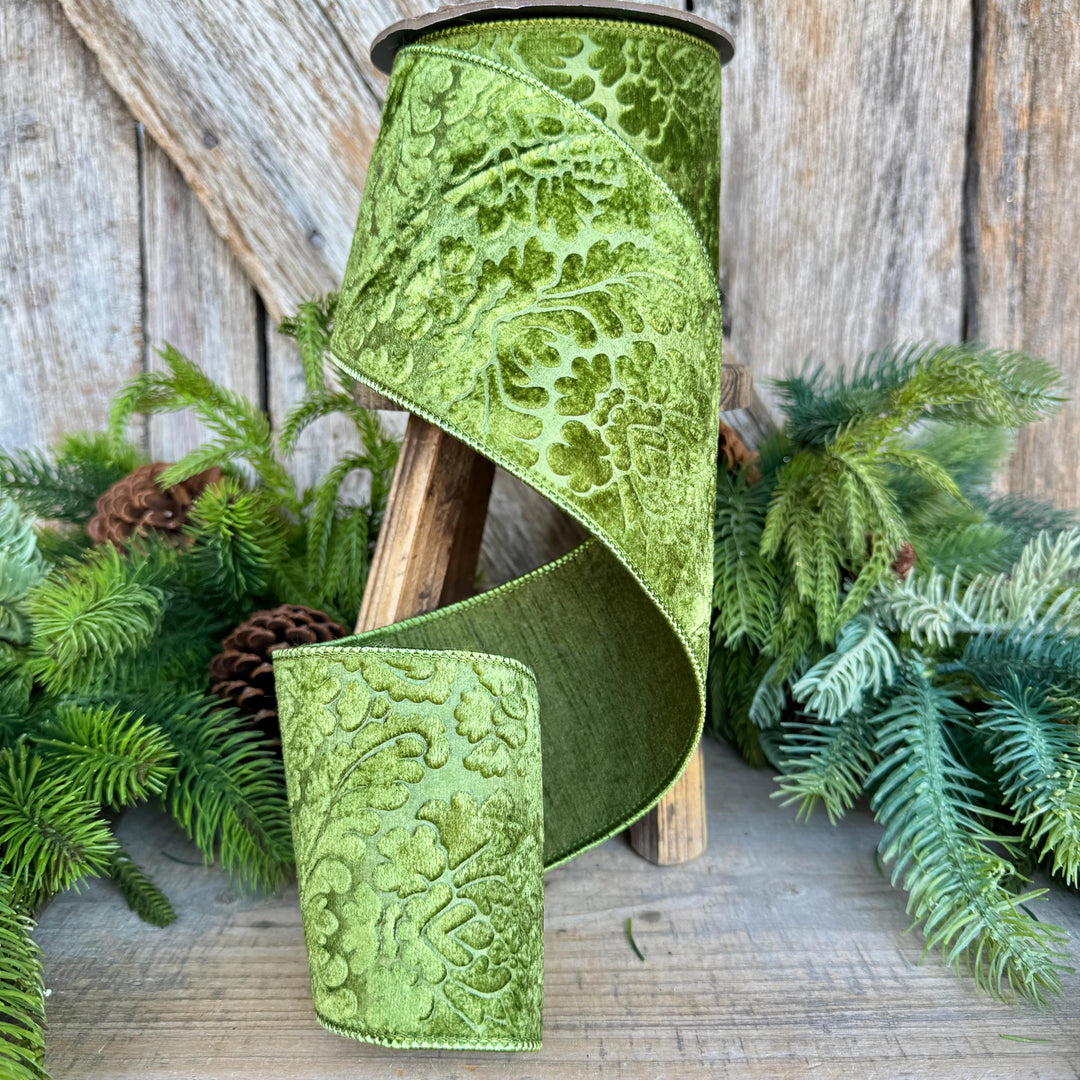 4" Moss Green Velvet Ribbon, Green Velvet Ribbon