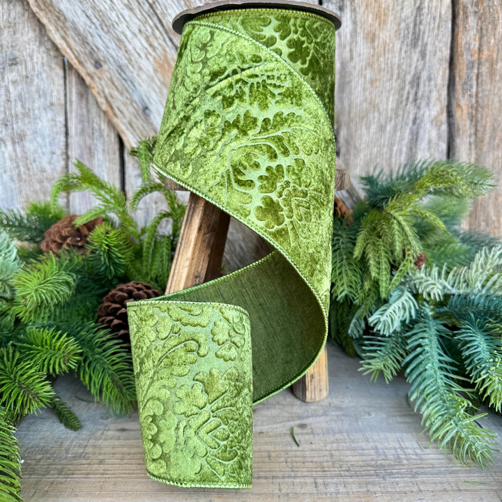 4" Moss Green Velvet Ribbon, Green Velvet Ribbon