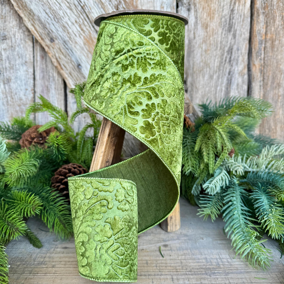 4" Moss Green Velvet Ribbon, Green Velvet Ribbon
