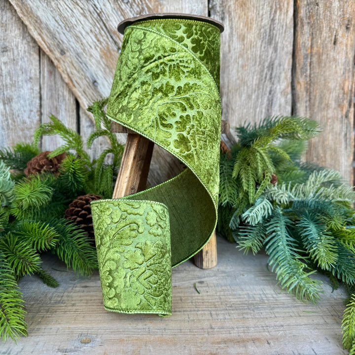 4" Moss Green Velvet Ribbon, Green Velvet Ribbon