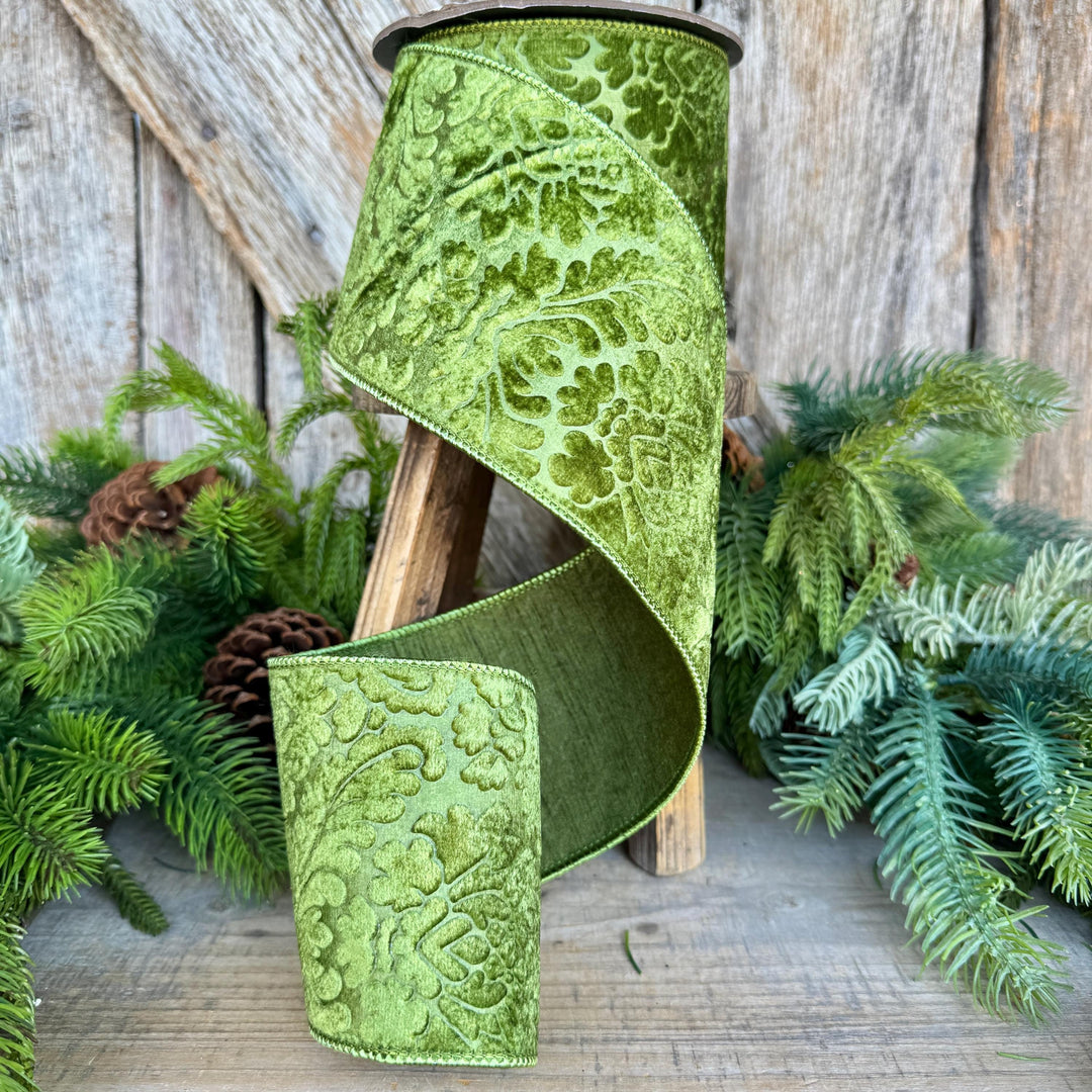4" Moss Green Velvet Ribbon, Green Velvet Ribbon