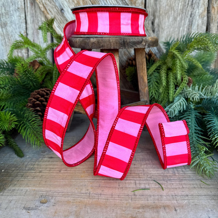 1.5" Red &amp; Pink Stripe Ribbon, Christmas Ribbon