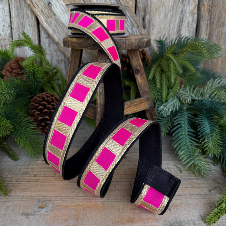 1.5" Halloween Ribbon, Fantastical Ribbon, Farrisilk Ribbon, Hot pInk Black, HR063-15