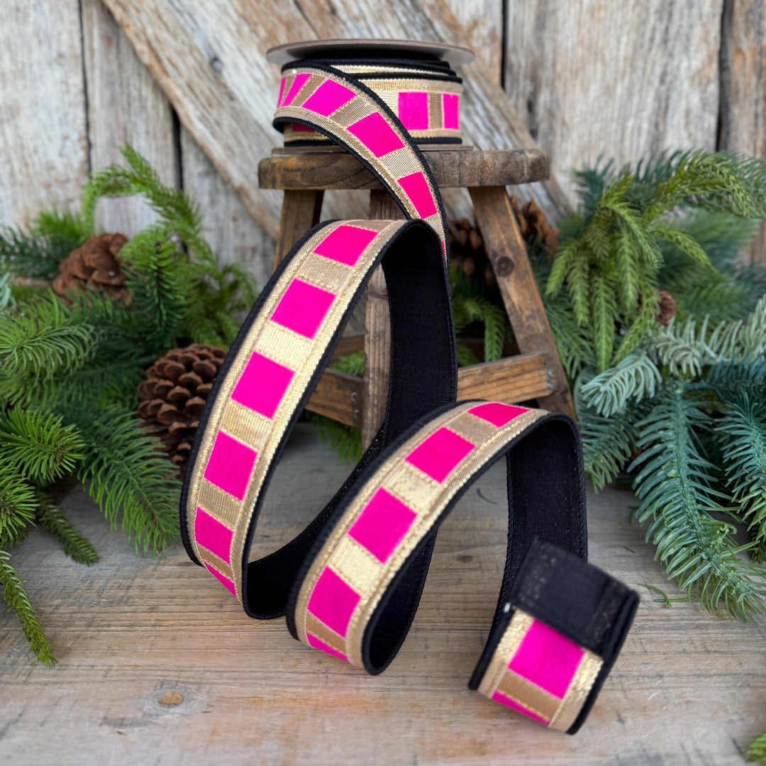 1.5" Halloween Ribbon, Fantastical Ribbon, Farrisilk Ribbon, Hot pInk Black, HR063-15